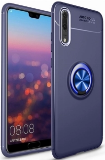 Huawei P20 Pro Kılıf Renkli Silikon Yüzüklü Standlı Auto Focus Ravel Kapak - Mavi