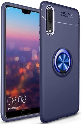 Huawei P20 Pro Kılıf Renkli Silikon Yüzüklü Standlı Auto Focus Ravel Kapak - Mavi