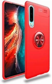 Huawei P30 Kılıf Renkli Silikon Yüzüklü Standlı Auto Focus Ravel Kapak - Kırmızı