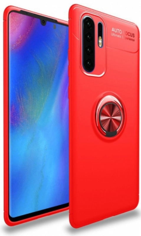 Huawei P30 Pro Kılıf Renkli Silikon Yüzüklü Standlı Auto Focus Ravel Kapak - Kırmızı