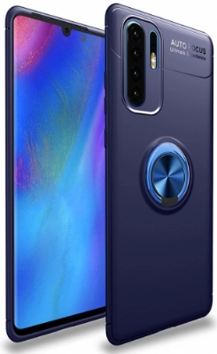 Huawei P30 Pro Kılıf Renkli Silikon Yüzüklü Standlı Auto Focus Ravel Kapak - Mavi