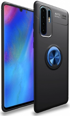 Huawei P30 Pro Kılıf Renkli Silikon Yüzüklü Standlı Auto Focus Ravel Kapak - Mavi - Siyah