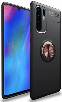 Huawei P30 Pro Kılıf Renkli Silikon Yüzüklü Standlı Auto Focus Ravel Kapak - Rose Gold