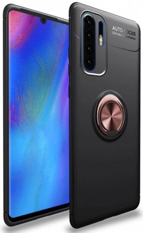 Huawei P30 Pro Kılıf Renkli Silikon Yüzüklü Standlı Auto Focus Ravel Kapak - Rose Gold