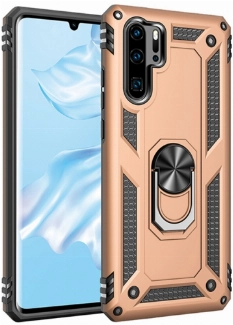 Huawei P30 Pro Kılıf Silikon Zırhlı Standlı Yüzüklü Mıknatıslı Tank Kapak - Gold