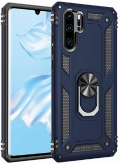 Huawei P30 Pro Kılıf Silikon Zırhlı Standlı Yüzüklü Mıknatıslı Tank Kapak - Lacivert