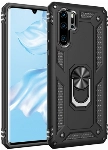 Huawei P30 Pro Kılıf Silikon Zırhlı Standlı Yüzüklü Mıknatıslı Tank Kapak - Siyah