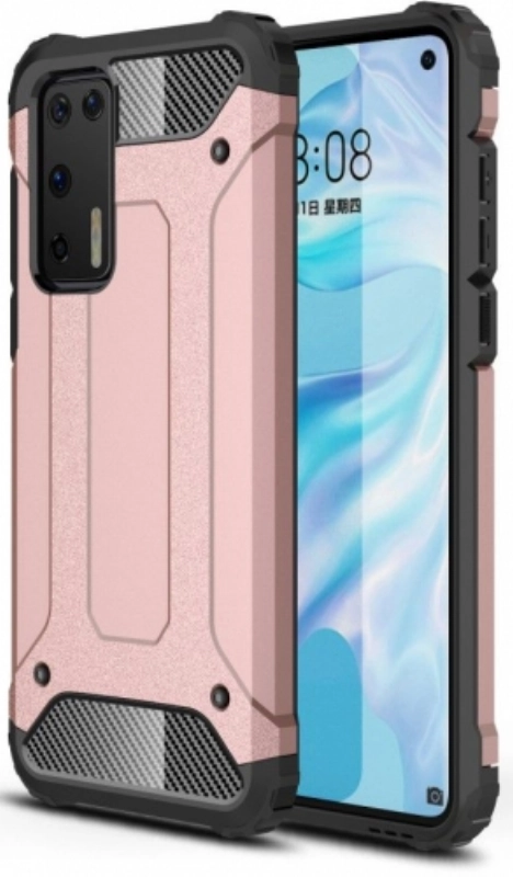 Huawei P40 Kılıf Zırhlı Tank Crash Silikon Kapak - Rose Gold