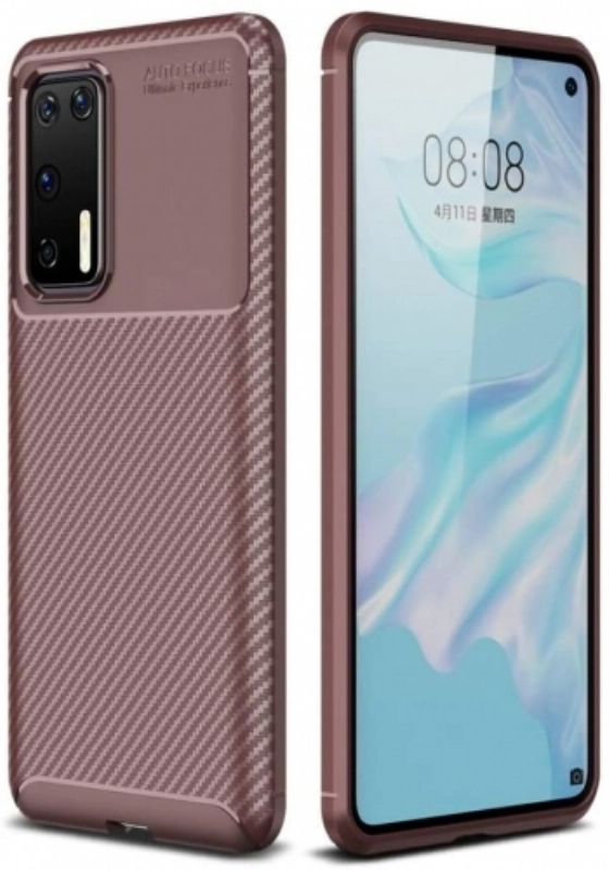 Huawei P40 Kılıf Silikon Parmak İzi Bırakmayan Karbon Soft Negro Kapak - Kahve