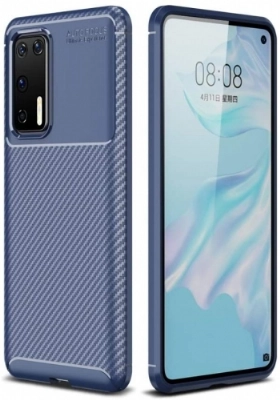 Huawei P40 Kılıf Silikon Parmak İzi Bırakmayan Karbon Soft Negro Kapak - Lacivert