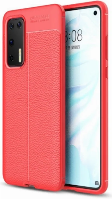 Huawei P40 Kılıf Deri Görünümlü Parmak İzi Bırakmaz Niss Silikon - Kırmızı