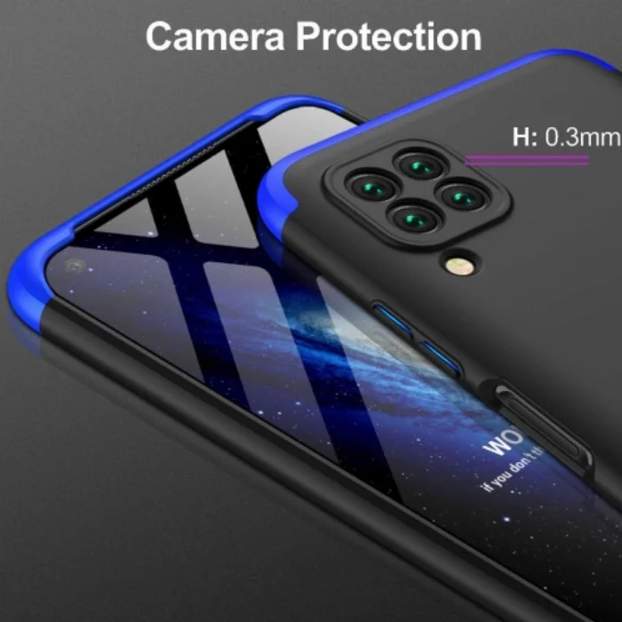 Huawei P40 Lite Kılıf 3 Parçalı 360 Tam Korumalı Rubber AYS Kapak  - Mavi - Siyah