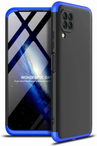 Huawei P40 Lite Kılıf 3 Parçalı 360 Tam Korumalı Rubber AYS Kapak  - Mavi - Siyah