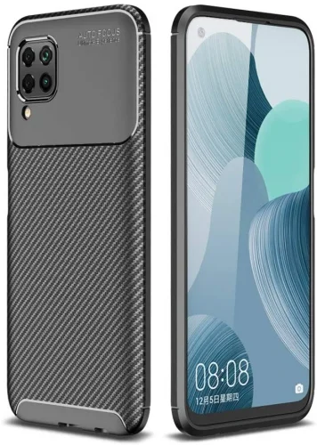 Huawei P40 Lite Kılıf Karbon Serisi Mat Fiber Silikon Negro Kapak - Siyah