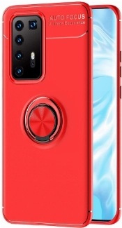 Huawei P40 Pro Kılıf Renkli Silikon Yüzüklü Standlı Auto Focus Ravel Kapak - Kırmızı