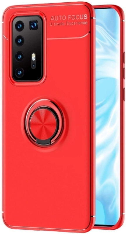 Huawei P40 Pro Kılıf Renkli Silikon Yüzüklü Standlı Auto Focus Ravel Kapak - Kırmızı