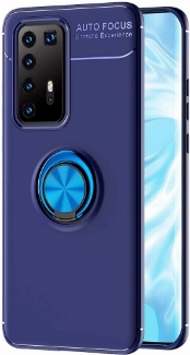 Huawei P40 Pro Kılıf Renkli Silikon Yüzüklü Standlı Auto Focus Ravel Kapak - Mavi