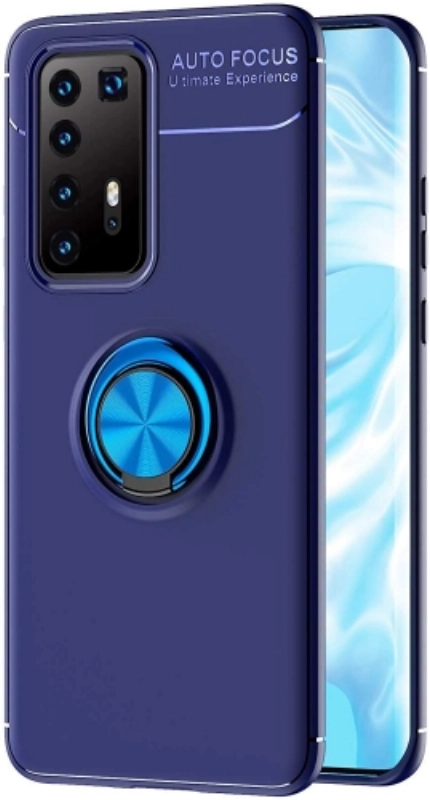 Huawei P40 Pro Kılıf Renkli Silikon Yüzüklü Standlı Auto Focus Ravel Kapak - Mavi