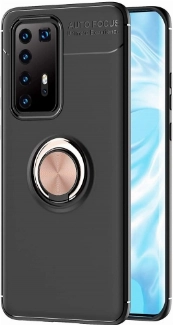 Huawei P40 Pro Kılıf Renkli Silikon Yüzüklü Standlı Auto Focus Ravel Kapak - Rose Gold