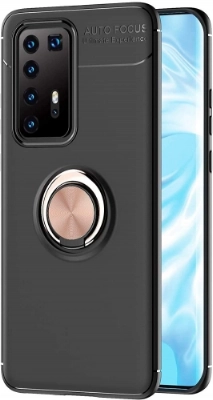 Huawei P40 Pro Kılıf Renkli Silikon Yüzüklü Standlı Auto Focus Ravel Kapak - Rose Gold