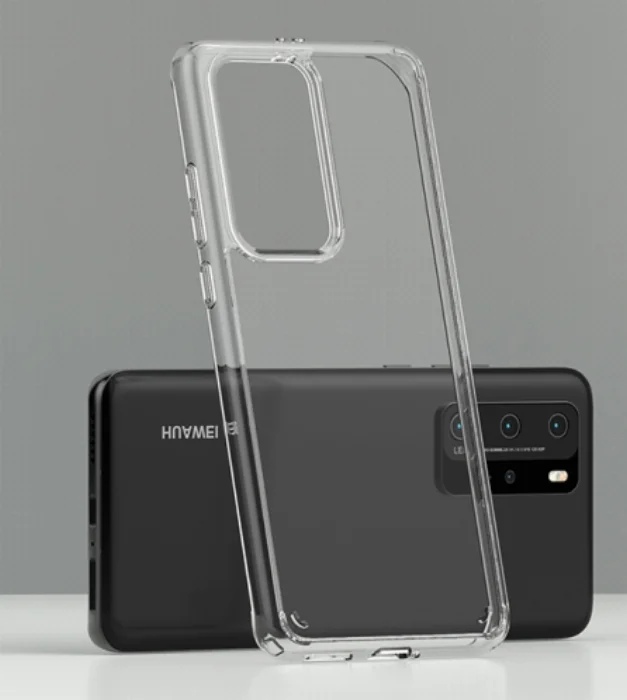 Huawei P40 Pro Kılıf Korumalı Kenarları Silikon Arkası Sert Coss Kapak  - Şeffaf