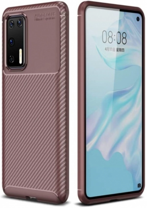 Huawei P40 Pro Kılıf Silikon Parmak İzi Bırakmayan Karbon Soft Negro Kapak - Kahve