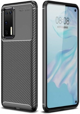 Huawei P40 Pro Kılıf Silikon Parmak İzi Bırakmayan Karbon Soft Negro Kapak - Siyah