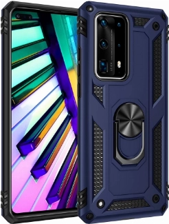 Huawei P40 Pro Kılıf Silikon Zırhlı Standlı Yüzüklü Mıknatıslı Tank Kapak - Lacivert