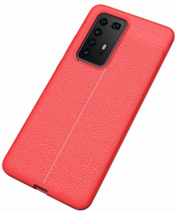 Huawei P40 Pro Kılıf Deri Görünümlü Parmak İzi Bırakmaz Niss Silikon - Kırmızı