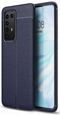 Huawei P40 Pro Kılıf Deri Görünümlü Lüks Parmak İzi Bırakmaz Niss Silikon Kapak - Lacivert