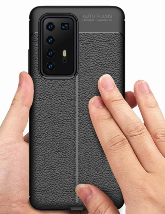 Huawei P40 Pro Kılıf Deri Görünümlü Parmak İzi Bırakmaz Niss Silikon - Siyah