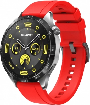 Huawei Watch GT 4 (46MM) Silikon Kordon Metal Tokalı KRD-95  - Kırmızı