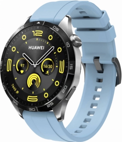 Huawei Watch GT 4 (46MM) Silikon Kordon Metal Tokalı KRD-95  - Mavi Açık