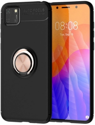 Huawei Y5p Kılıf Renkli Silikon Yüzüklü Standlı Auto Focus Ravel Kapak - Rose Gold