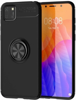 Huawei Y5p Kılıf Renkli Silikon Yüzüklü Standlı Auto Focus Ravel Kapak - Siyah