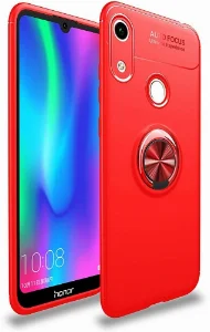 Huawei Y6 2019 Kılıf Renkli Silikon Yüzüklü Standlı Auto Focus Ravel Kapak - Kırmızı