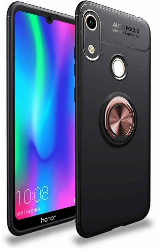 Huawei Y6 2019 Kılıf Renkli Silikon Yüzüklü Standlı Auto Focus Ravel Kapak - Rose Gold