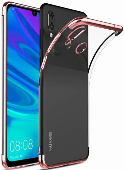 Huawei Y6 2019 Kılıf Renkli Köşeli Lazer Şeffaf Esnek Silikon - Rose Gold