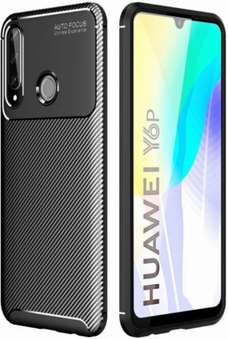 Huawei Y6p Kılıf Karbon Serisi Mat Fiber Silikon Negro Kapak - Siyah