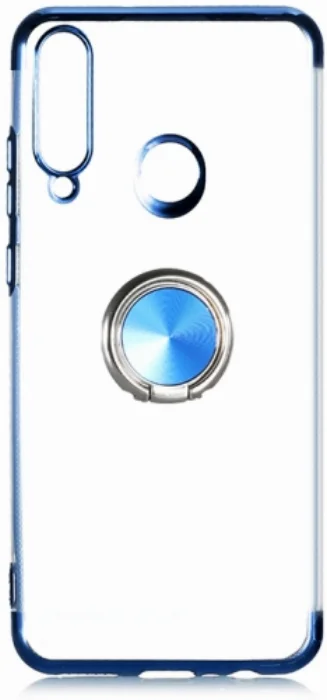 Huawei Y6p Kılıf Renkli Köşeli Yüzüklü Standlı Lazer Şeffaf Esnek Silikon - Mavi