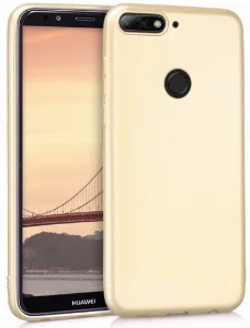 Huawei Y7 2018 Kılıf İnce Mat Esnek Silikon - Gold