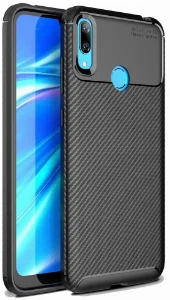 Huawei Y7 2019 Kılıf Karbon Serisi Mat Fiber Silikon Negro Kapak - Siyah