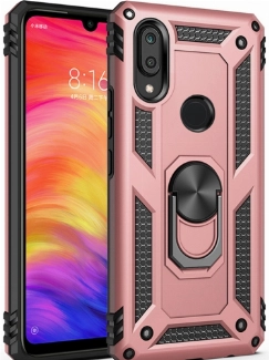 Huawei Y7 2019 Kılıf Silikon Zırhlı Standlı Yüzüklü Mıknatıslı Tank Kapak - Rose Gold