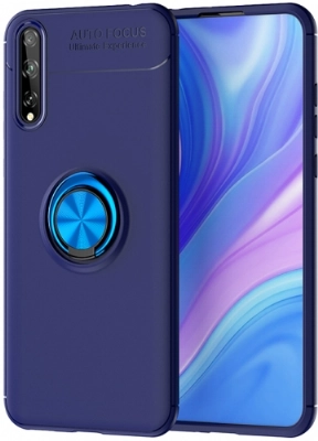 Huawei Y8p Kılıf Renkli Silikon Yüzüklü Standlı Auto Focus Ravel Kapak - Mavi