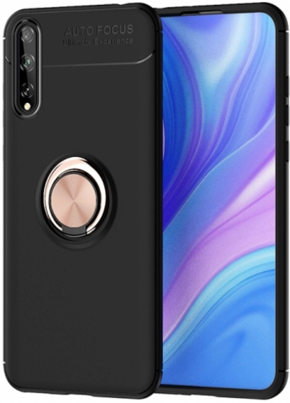 Huawei Y8p Kılıf Renkli Silikon Yüzüklü Standlı Auto Focus Ravel Kapak - Rose Gold