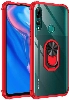 Huawei Y9 Prime 2019 Kılıf Standlı Arkası Şeffaf Kenarları Airbag Kapak - Kırmızı