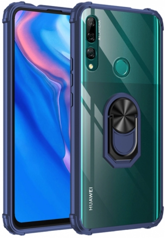 Huawei Y9 Prime 2019 Kılıf Standlı Arkası Şeffaf Kenarları Airbag Kapak - Lacivert