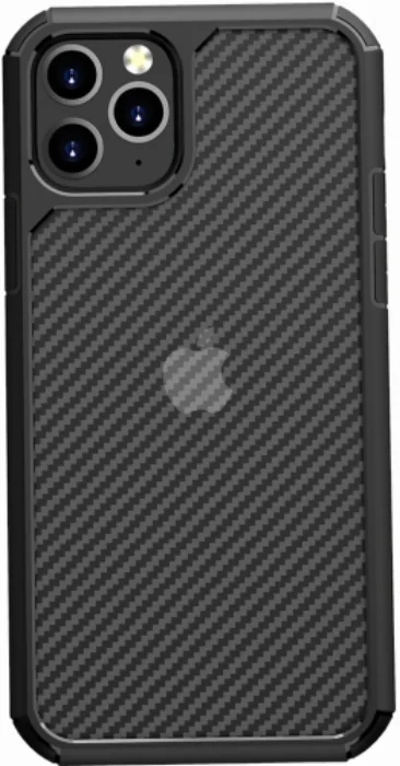 Apple iPhone 11 Pro Max Kılıf Fiber Karbon Şeffaf Inoks Kapak - Siyah