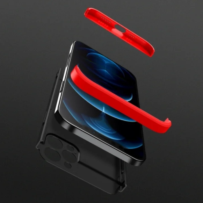 Apple iPhone 12 Pro (6.1) Kılıf 3 Parçalı 360 Tam Korumalı Rubber AYS Kapak - Gri Siyah