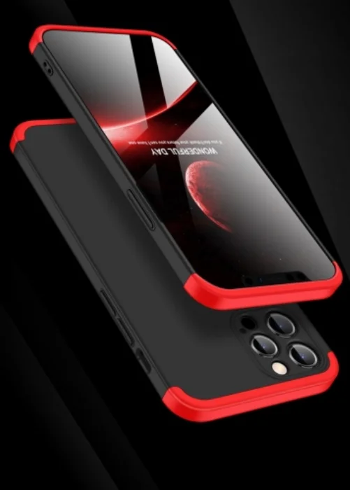Apple iPhone 12 Pro (6.1) Kılıf 3 Parçalı 360 Tam Korumalı Rubber AYS Kapak - Kırmızı
